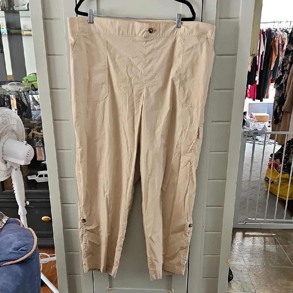 #97 IYLA PULLON Women's Tan Straight Leg Pants 2 WAY BOTTOM SZ 3X Waist 23+